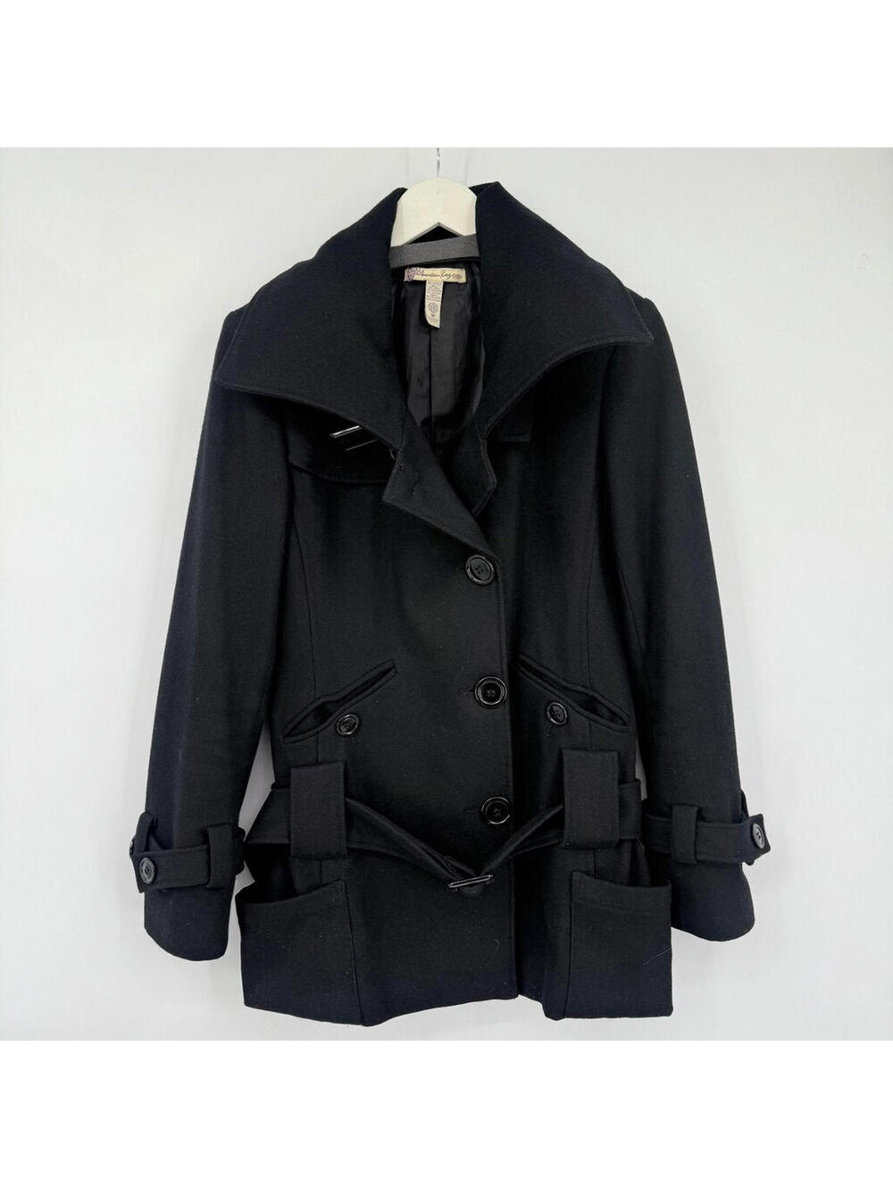 Women's American Rag Wool Blend Belted Black Coat Medium